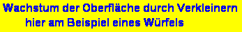 Textfeld: Wachstum der Oberflche durch Verkleinern 
        hier am Beispiel eines Wrfels