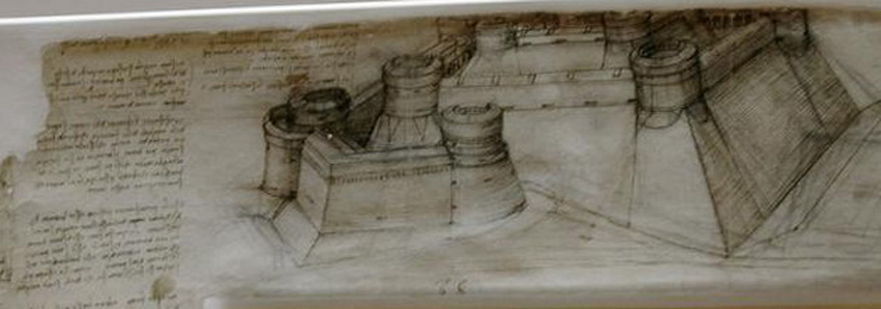 Zeichnung aus einem Notizbuch, dem Codex Atlanticus